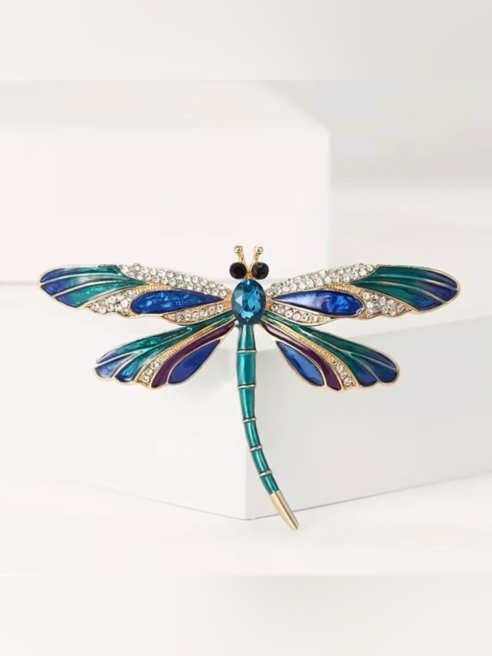 Dragonfly Enamel & Rhinestone Fashion Brooch Pin Modern New NWT